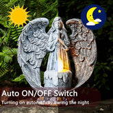 Resin Praying Wings Angel Figurines Solar Garden Statues Outdoor Sculptures For Cemetery Decorations